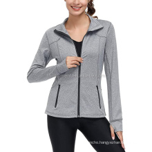 Athletic Running Jacket with Thumb Holes Outdoor Stretch Zip Up Women Sports Jacket